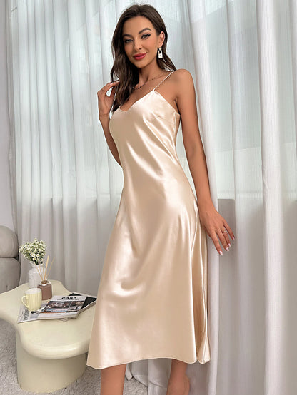 Spaghetti Strap V Neck Elegant Luxury Breathable Loungewear Nightdress