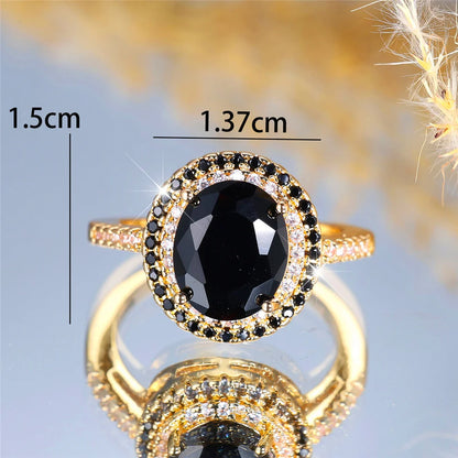 Luxury Black Zircon Stone Oval Rings