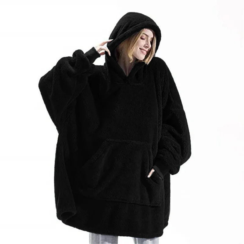 Thick Warm Hooded Outerwear Solid Elegant Soft Double Fleece Jacket pullover