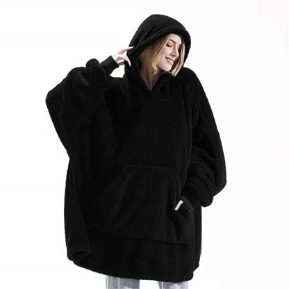 Thick Warm Hooded Outerwear Solid Elegant Soft Double Fleece Jacket pullover