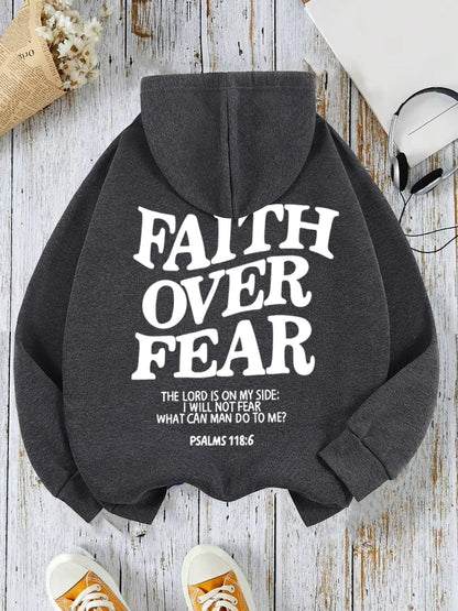 Casual Hoodies Faith Over Fear Letter Printing Sweatshirts Pocket Pullovers