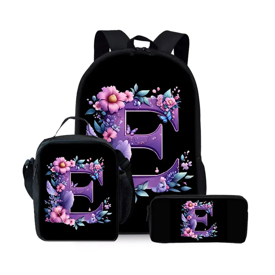 English Alphabet Pattern 2D Flat Cartoon School Backpack Three Piece Set