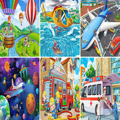 60Pcs Cartoon Wooden Puzzle Children Animal Vehicle Toys