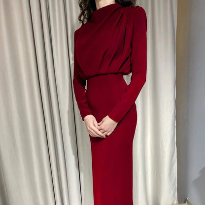 Waist Wrapped Long Sleeves Round Neck Dress