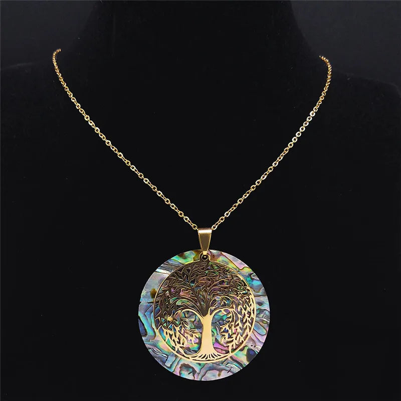 Tree of Life Stainless Steel Abalone Shell Natural Necklace