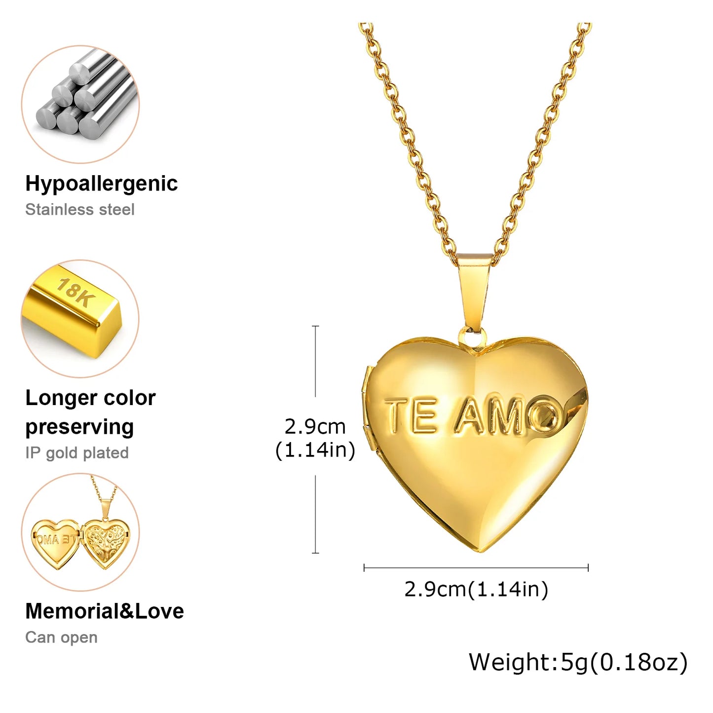 Photo Frame Glossy Stainless Steel Necklaces