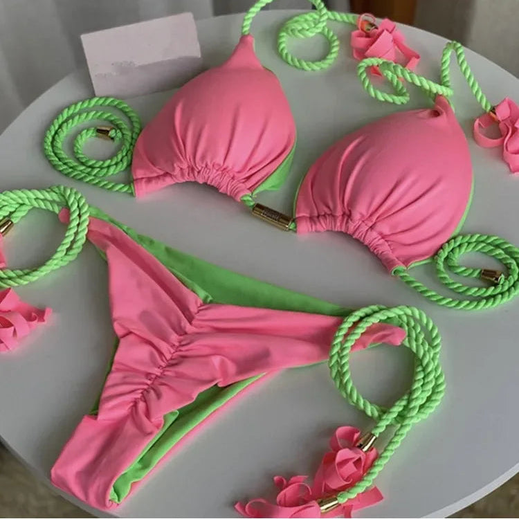 Backless Rope Triangle Swimsuit Bikini