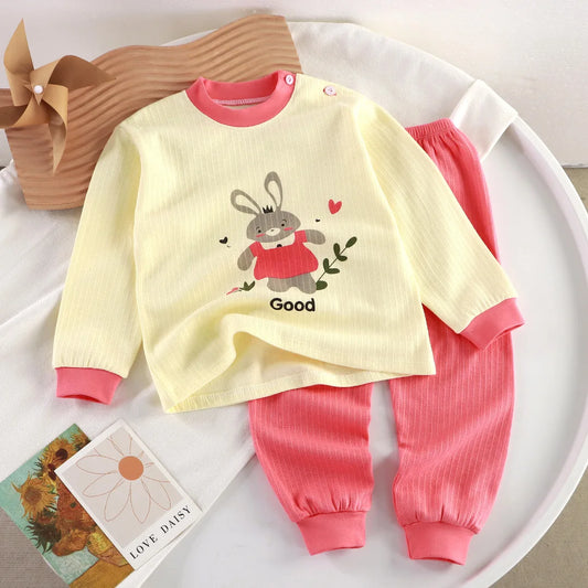 Toddler Pure Cotton Cartoon Casual Long Sleeved Pajamas and Sleepwear Set
