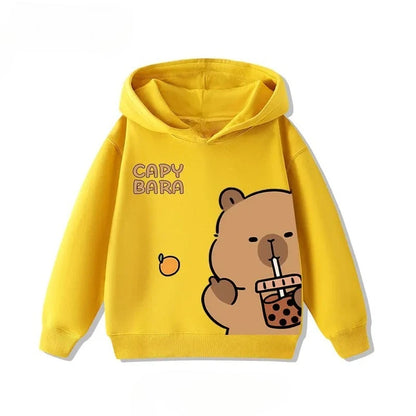 Autumn Winter Cartoon Cute Capybara Print Hooded Pullover