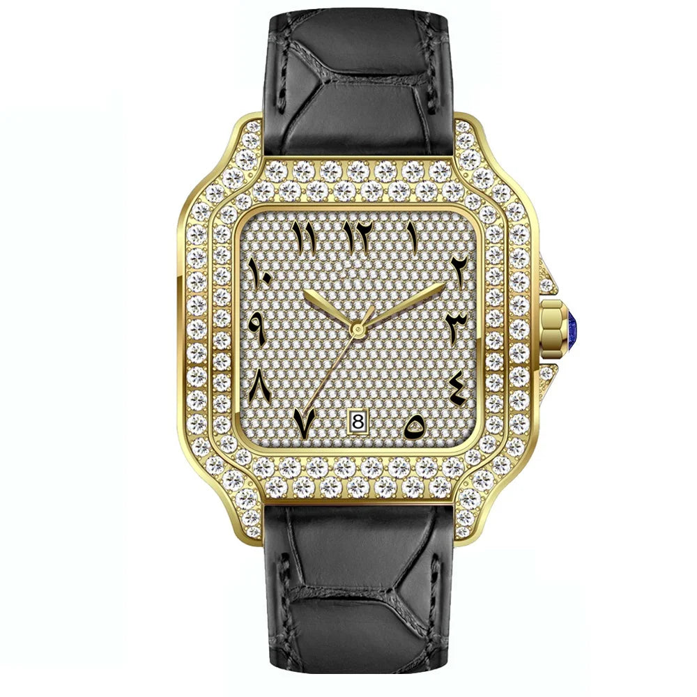 Leather Hip Hop Iced Out Jewellry Watch