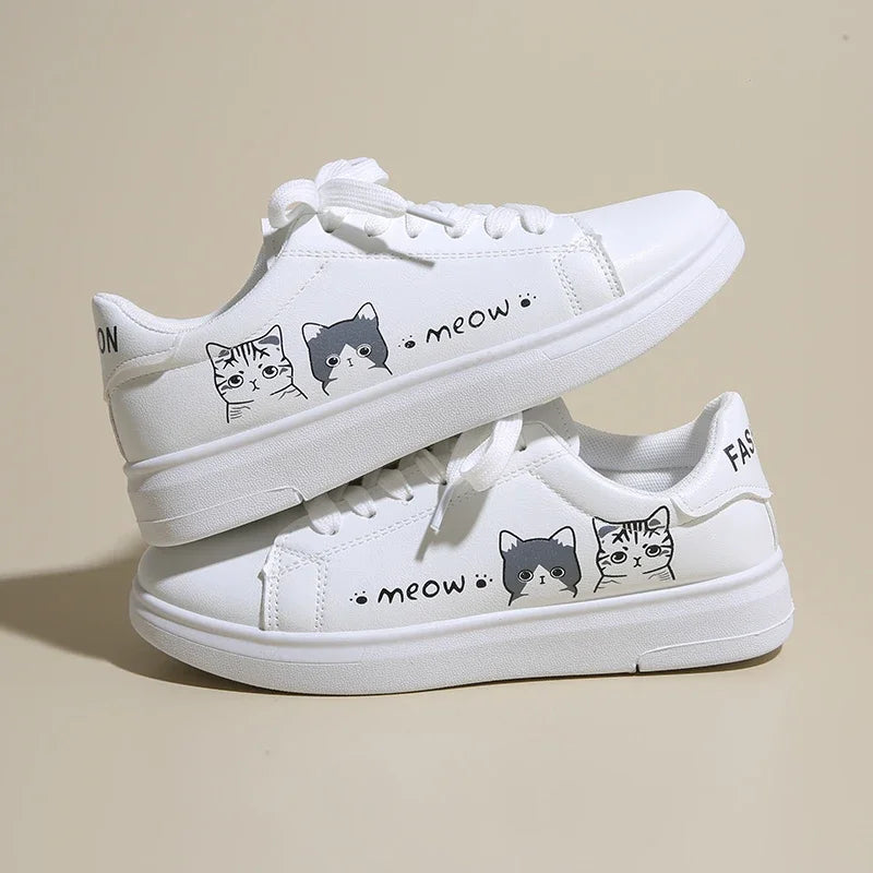 Breathable Vulcanized Cute Cat Cartoon Lace Casual Sneakers