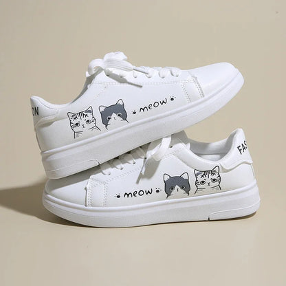 Breathable Vulcanized Cute Cat Cartoon Lace Casual Sneakers