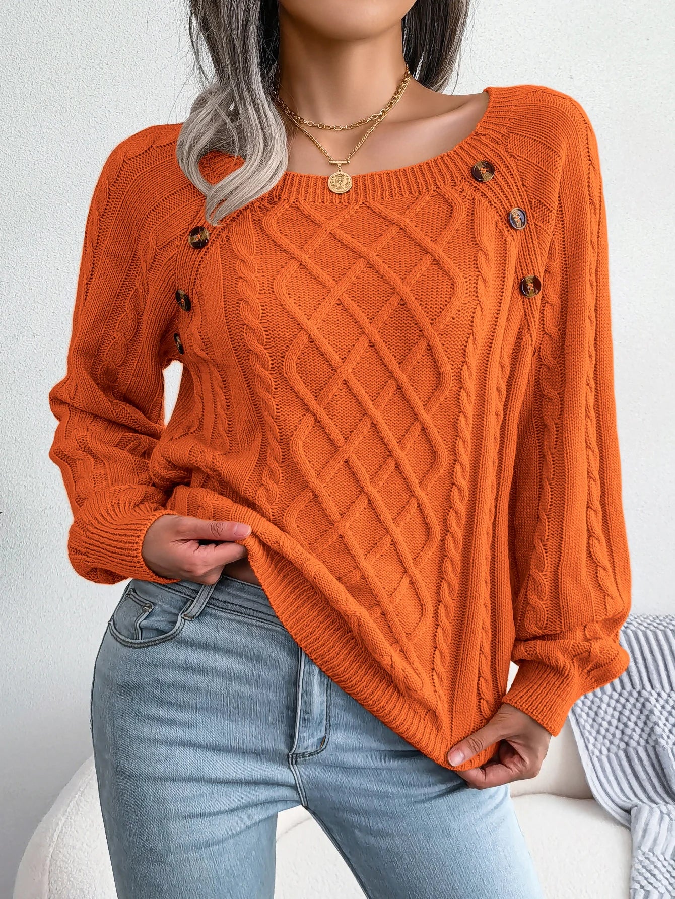 Casual Square Collar Long Sleeve Sweaters