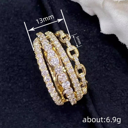 Huitan Multi-layers Gold Color Inlaid Shiny CZ Rings