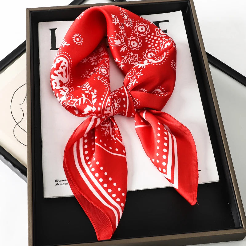 Luxury Silk Square Plaid Satin Scarf