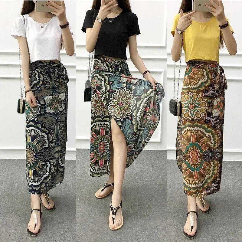 High Waist Wrap Maxi Boho Long Skirt