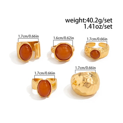 5 Pcs/Set Vintage Exquisite Inlay Acrylic Rhinestone Ring Chunky Thick Rings