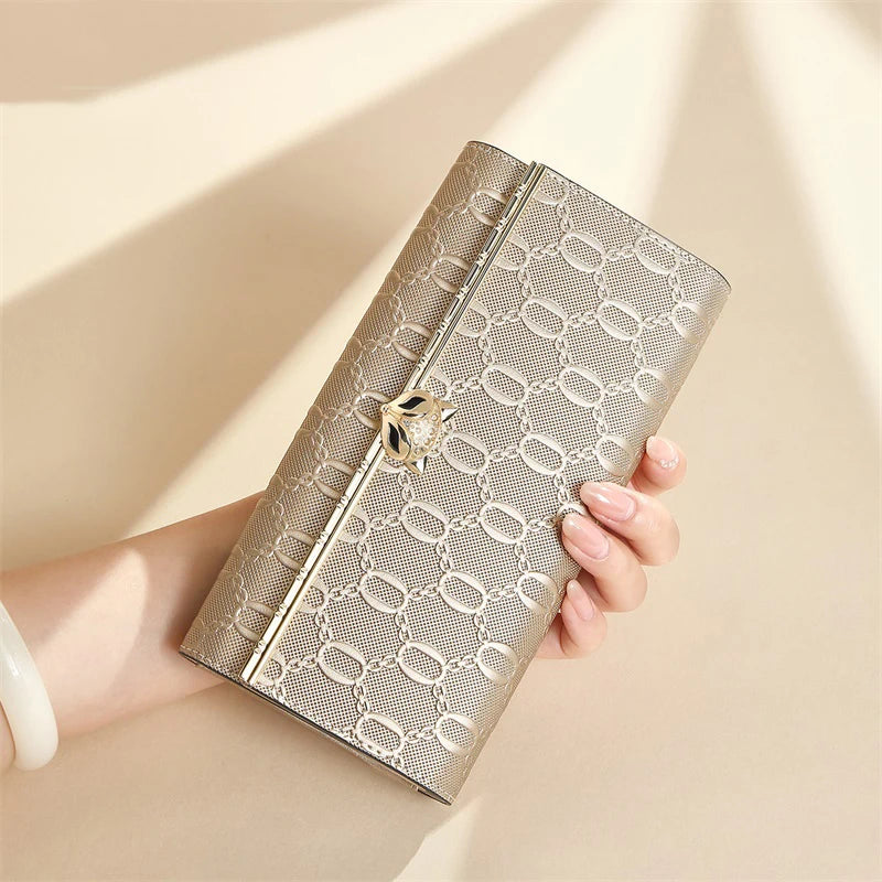Split Leather Long Wallet Clutch Bag