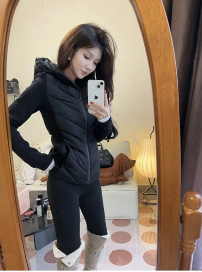 Elegant long sleeve standing collar hooded cotton sport coat