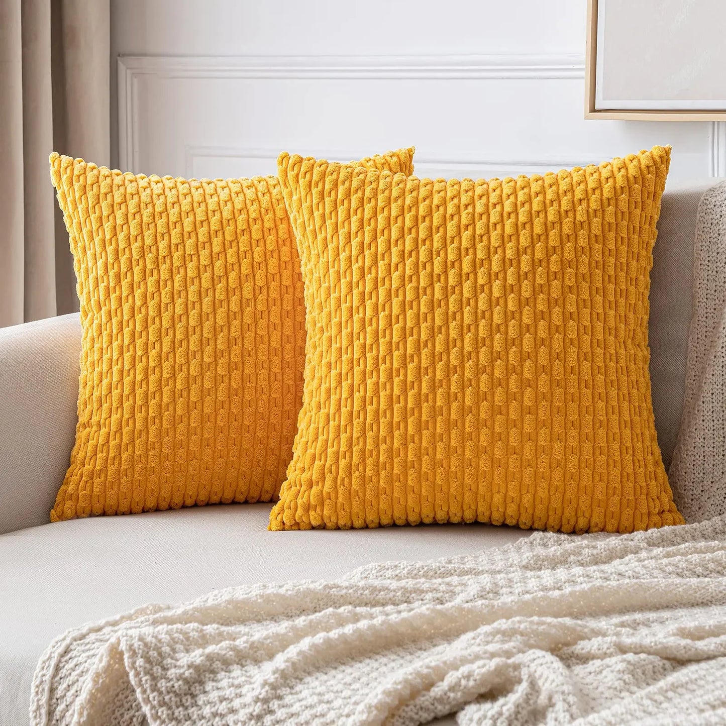 Burnt Orange Striped Cushion Covers Corduroy Pillowcases