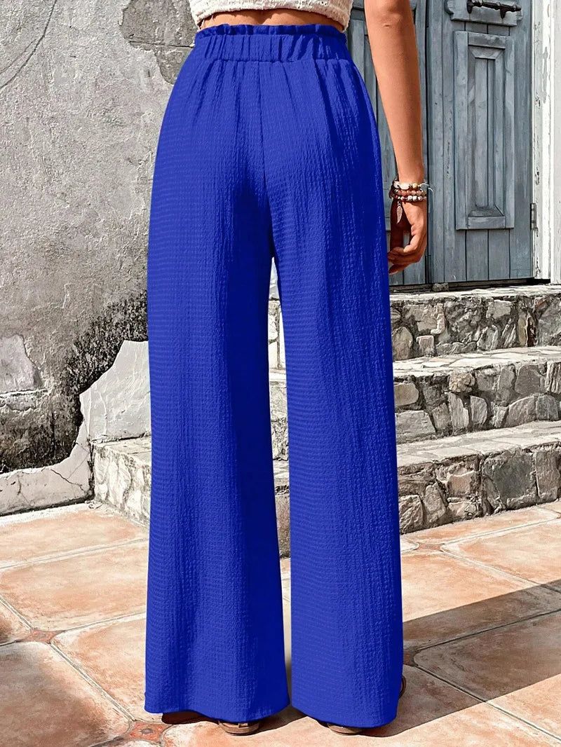 Pantalones de pierna ancha con cintura elástica alta