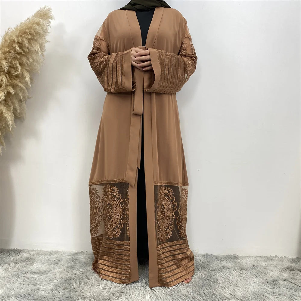 Luxury Gold Rhinestones Muslim Dress Kaftan Abaya