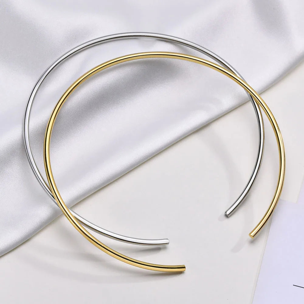 Stainless Steel Chocker Collar Open Neck Cuff Torques Minimalist Necklace