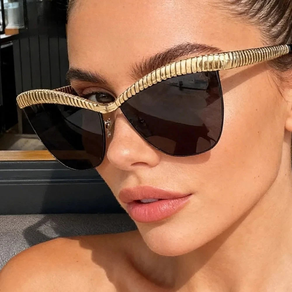 Alloy Eyebrow Half Frame Cat Eye Sunglasses