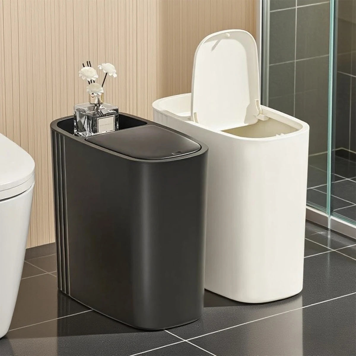 Large Capacity Bathroom Trash Can with Lid Odor