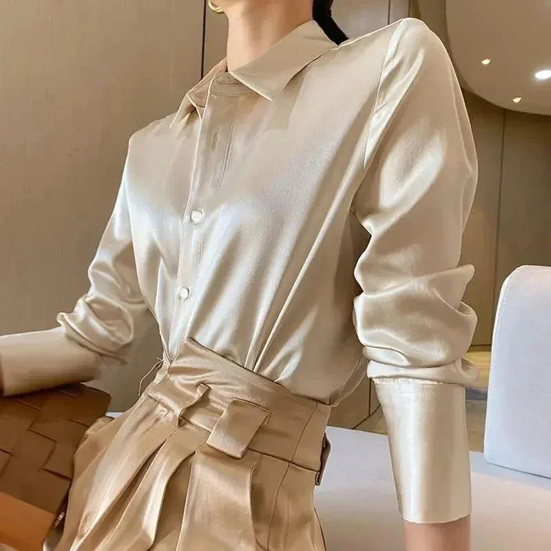 Casual Elegant Satin Long Sleeved Shirt