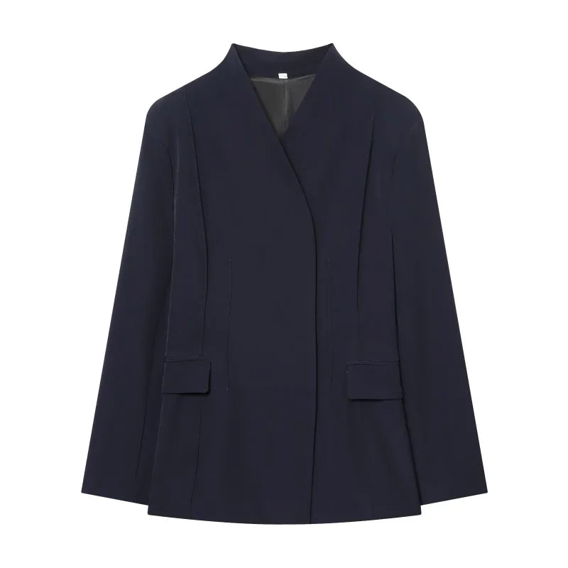 Three-dimensional cut high collar slim suit jacket  Set