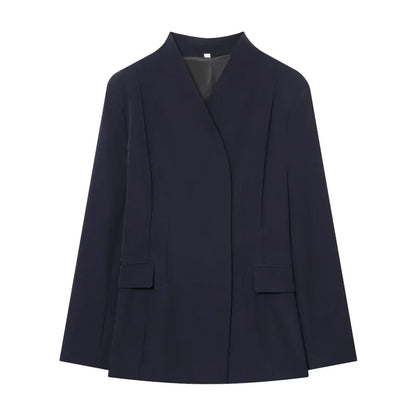 Three-dimensional cut high collar slim suit jacket  Set