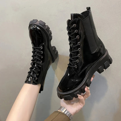Thick Sole Thick Heel Large Size Black Platform Sole Small Short Boots