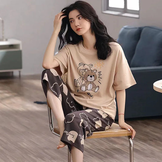 Plus Size Silk Sleepwear Short-Sleeved Pajamas