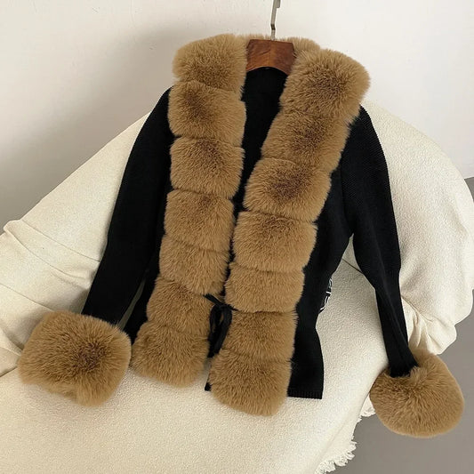 Fur Cardigan Detachable Collar Jacket Faux Fur Coat