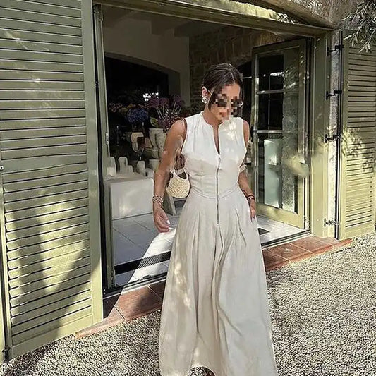 Elegant Sleeveless round Neck Midi Dress