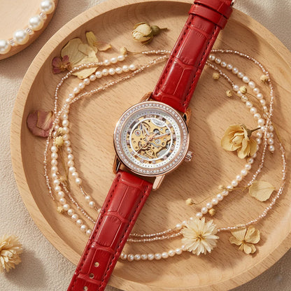 Automatic Diamond Skeleton Cute Mechanical Leather Watches