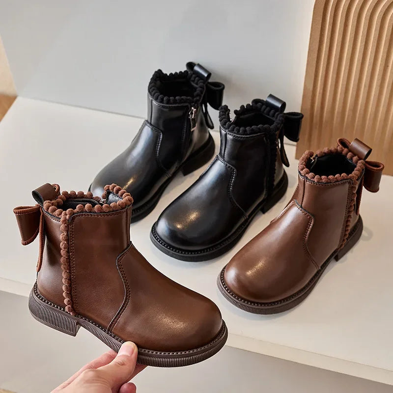 Ankle Back Bow-knot Kids Short Soft Sole Boots