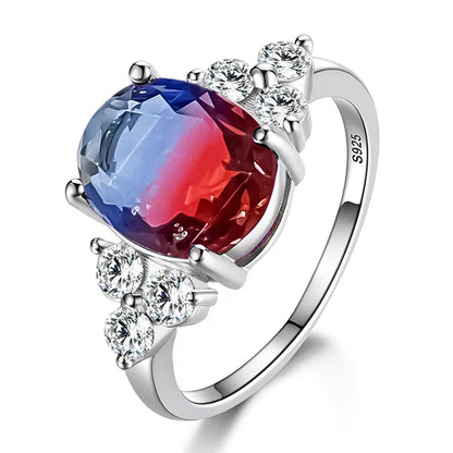 خواتم فضية عيار 925 مرصعة بأحجار الزركون الأحمر متعددة الألوان