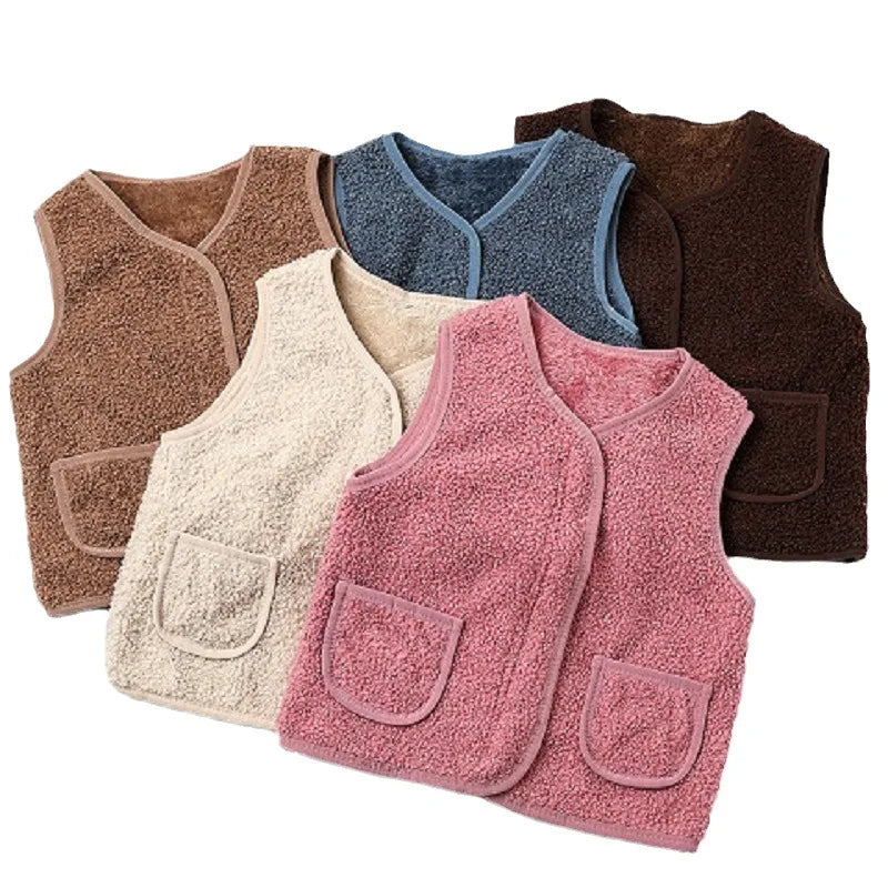Baby Lamb Wool Warm Waistcoat Plush Vest Single Breasted Double Layer Warm Coat