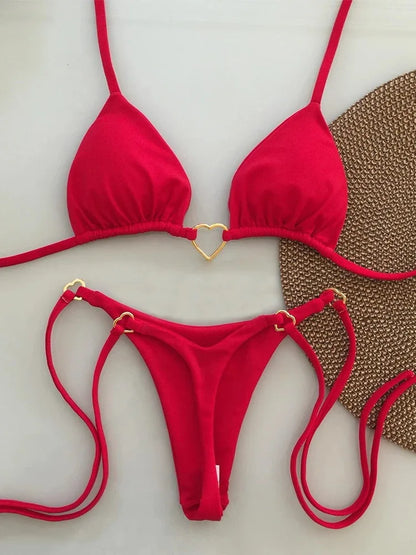 Low Waist Lace-up Swimsuit Bikini Set
