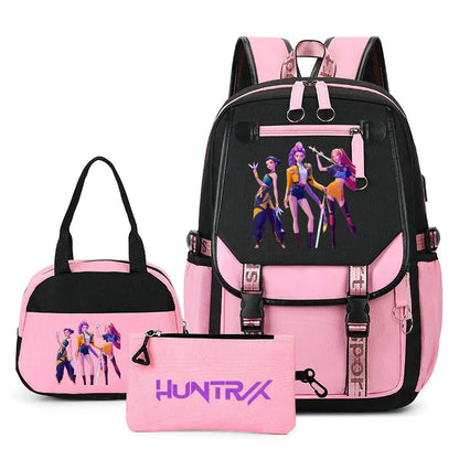 Mochilas Set KPop Demon Hunters Capacity Student School Bag
