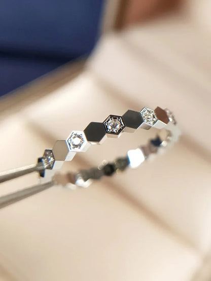 925 Sterling Silver Zircon Honeycomb 3pc Set Ring
