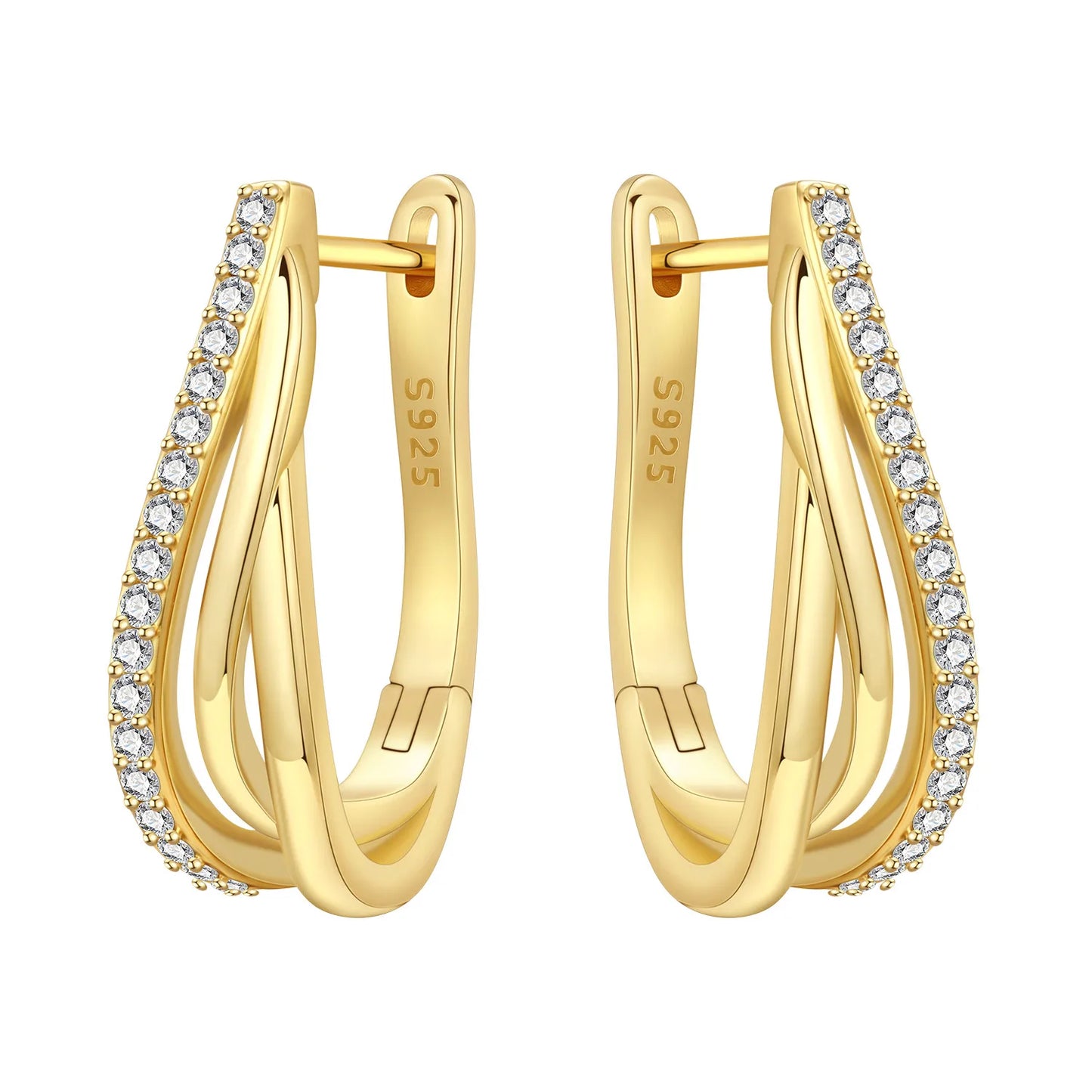 S925 Sterling Silver 18k Gold Square Hoop Earrings