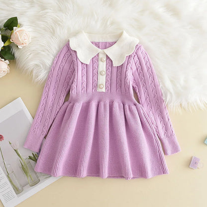 Winter Knitting Wool Long Sleeve Autumn Girls Ruffle Dress