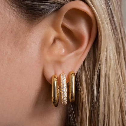 Zircon Circle Geometric U Shape Hoops Earring