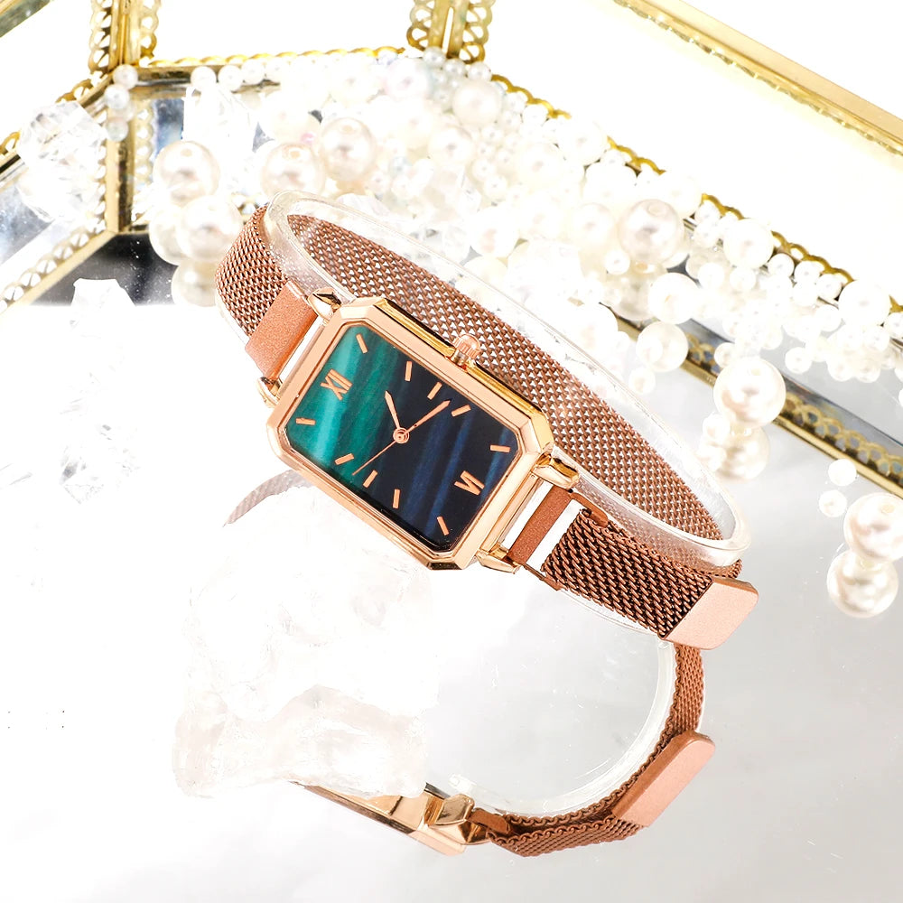 DANA Square Green Dial Rose Gold  Watches