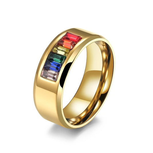 8mm Titanium Steel Rainbow Zircon Rings