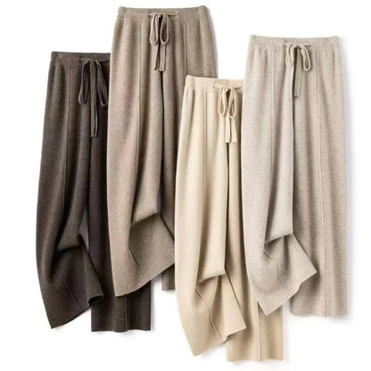 Merino Wool Knitted Wide Leg Soft Warm Cashmere Knit Trousers