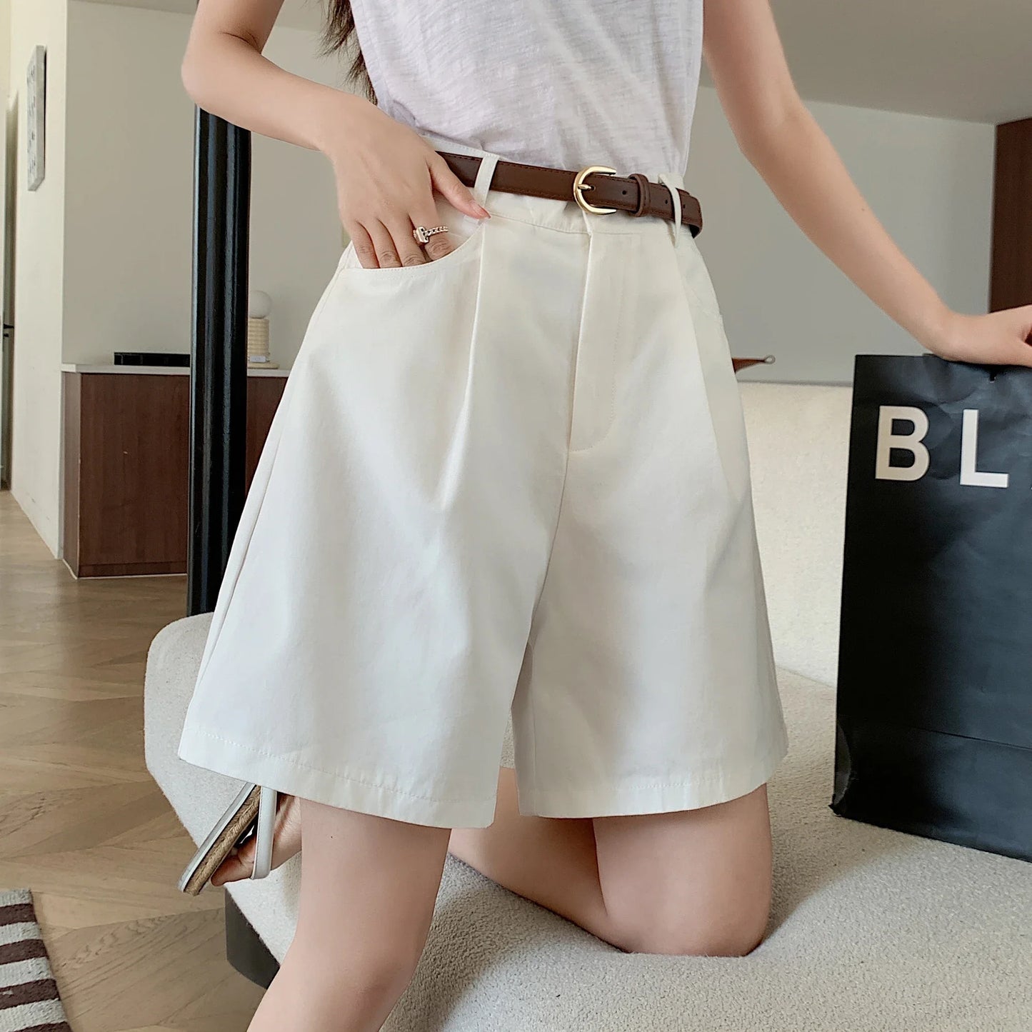 High Waist Cotton Linen Wide Leg Pants